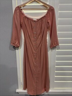 Roxy Rust-Pink Button-Front Midi Dress